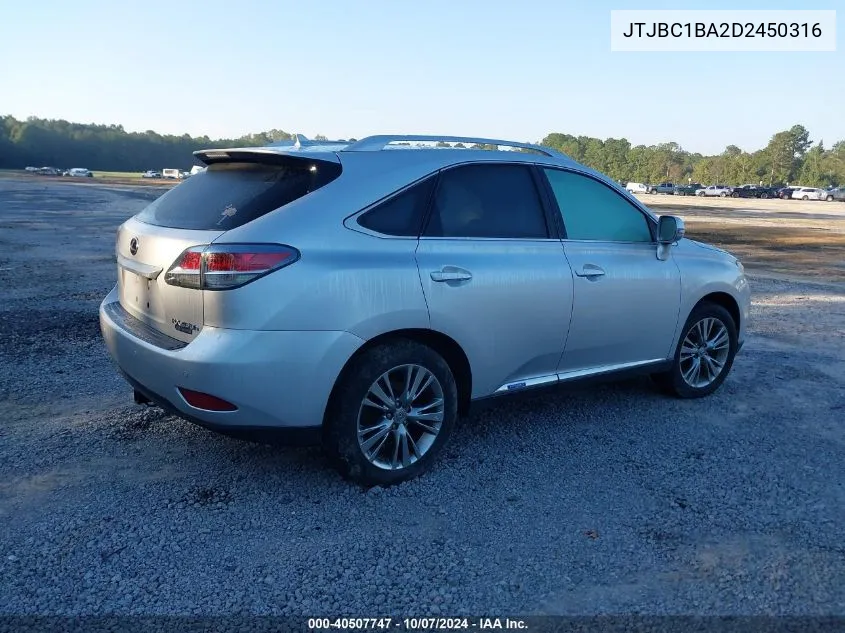 2013 Lexus Rx 450H VIN: JTJBC1BA2D2450316 Lot: 40507747