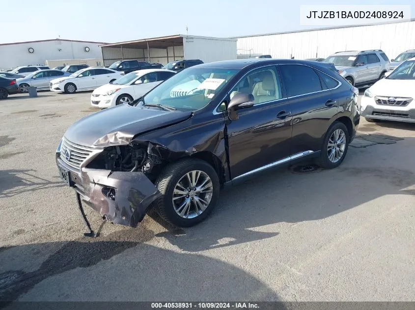 2013 Lexus Rx 450H 450 VIN: JTJZB1BA0D2408924 Lot: 40538931