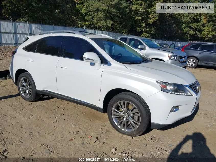 2013 Lexus Rx 450H VIN: JTJBC1BA2D2063670 Lot: 40626257