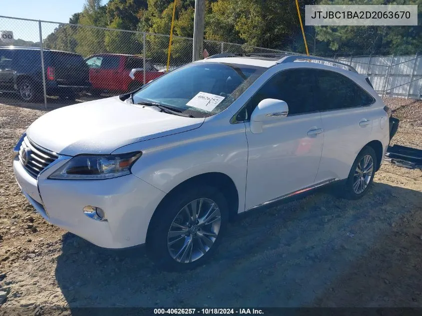 2013 Lexus Rx 450H VIN: JTJBC1BA2D2063670 Lot: 40626257