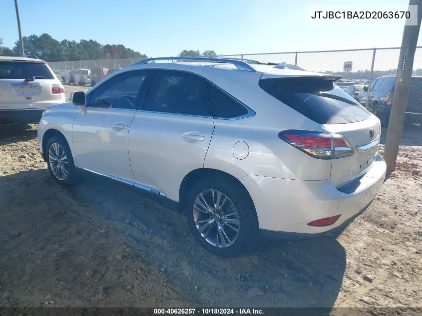 2013 Lexus Rx 450H VIN: JTJBC1BA2D2063670 Lot: 40626257