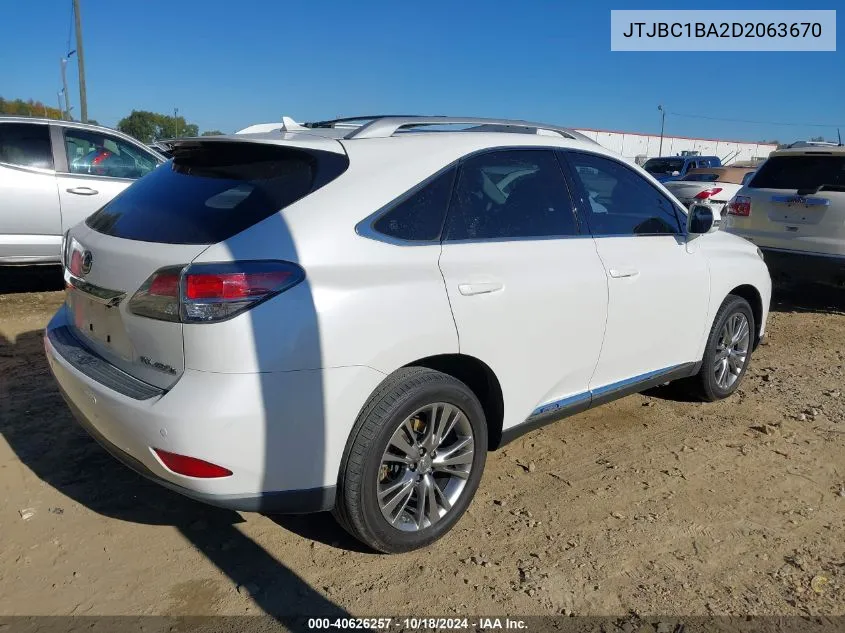 2013 Lexus Rx 450H VIN: JTJBC1BA2D2063670 Lot: 40626257