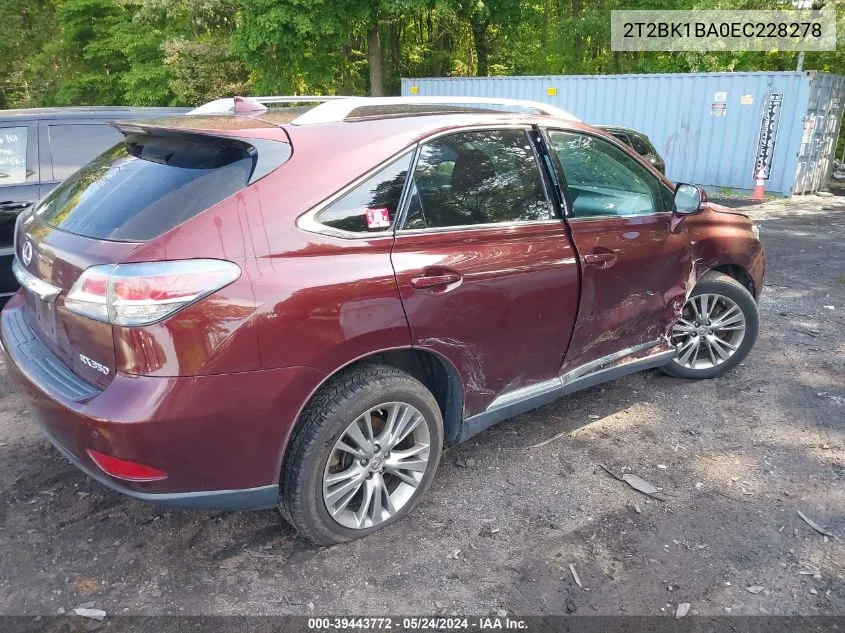 2014 Lexus Rx 350 VIN: 2T2BK1BA0EC228278 Lot: 39443772