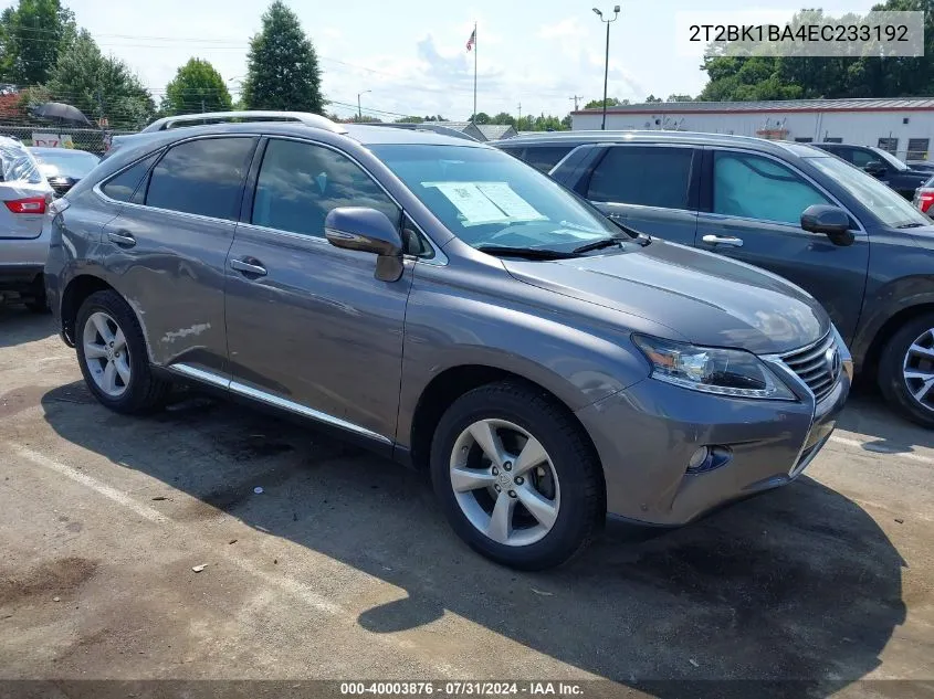 2014 Lexus Rx 350 VIN: 2T2BK1BA4EC233192 Lot: 40003876