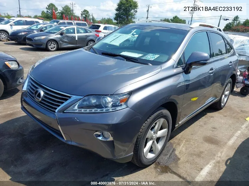 2014 Lexus Rx 350 VIN: 2T2BK1BA4EC233192 Lot: 40003876