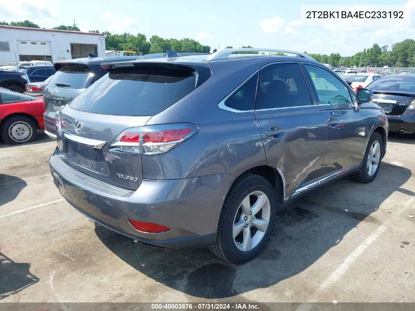 2014 Lexus Rx 350 VIN: 2T2BK1BA4EC233192 Lot: 40003876