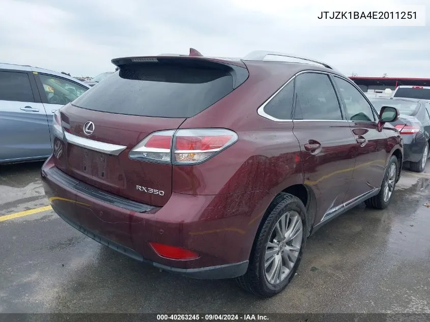 2014 Lexus Rx 350 VIN: JTJZK1BA4E2011251 Lot: 40263245