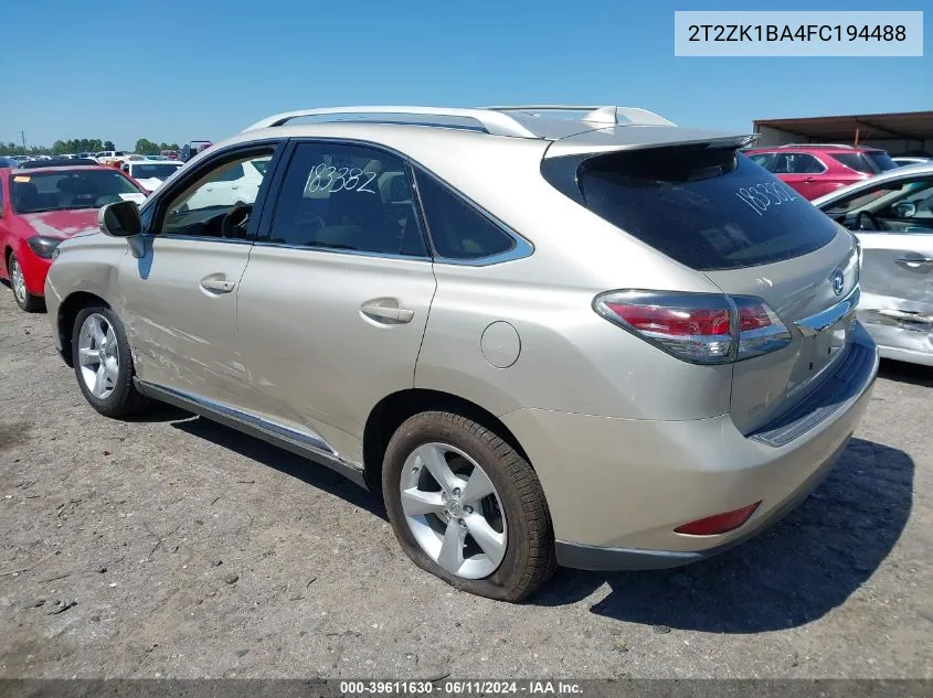 2015 Lexus Rx 350 VIN: 2T2ZK1BA4FC194488 Lot: 39611630