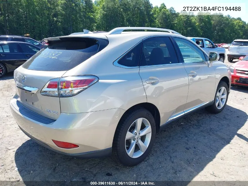 2015 Lexus Rx 350 VIN: 2T2ZK1BA4FC194488 Lot: 39611630