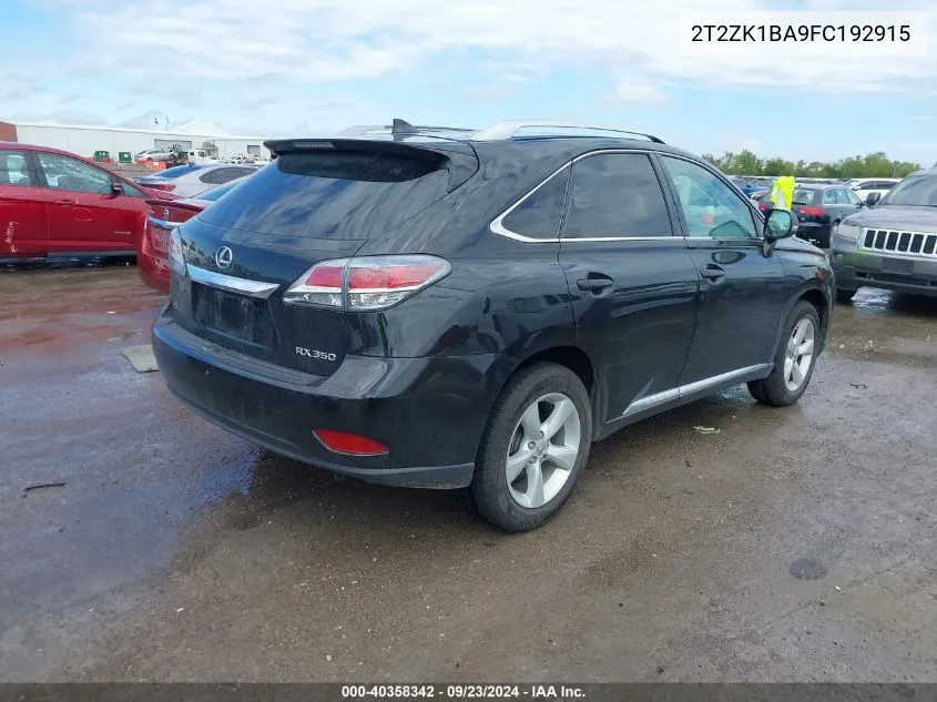 2015 Lexus Rx 350 VIN: 2T2ZK1BA9FC192915 Lot: 40358342