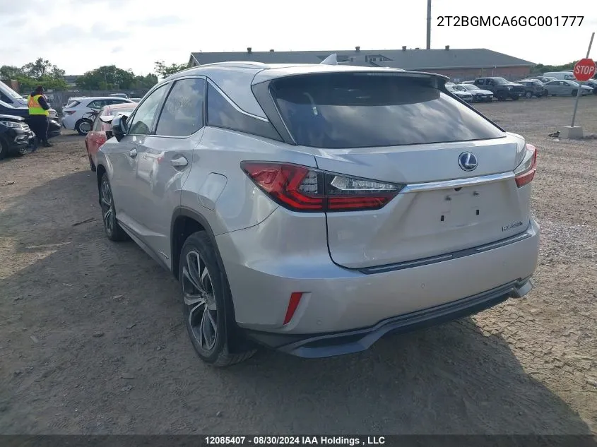 2016 Lexus Rx 450H/Base/F Sport VIN: 2T2BGMCA6GC001777 Lot: 12085407