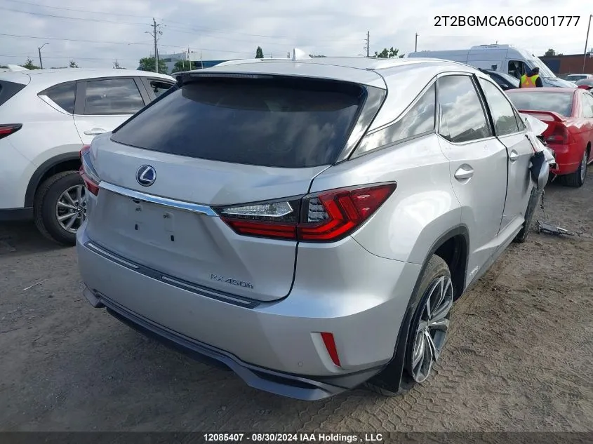 2016 Lexus Rx 450H/Base/F Sport VIN: 2T2BGMCA6GC001777 Lot: 12085407