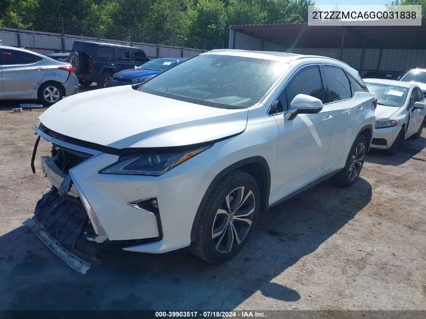 2016 Lexus Rx 350 VIN: 2T2ZZMCA6GC031838 Lot: 39903517