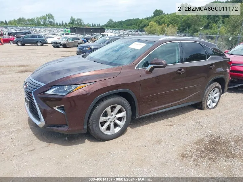 2016 Lexus Rx 350 VIN: 2T2BZMCA8GC011172 Lot: 40014137