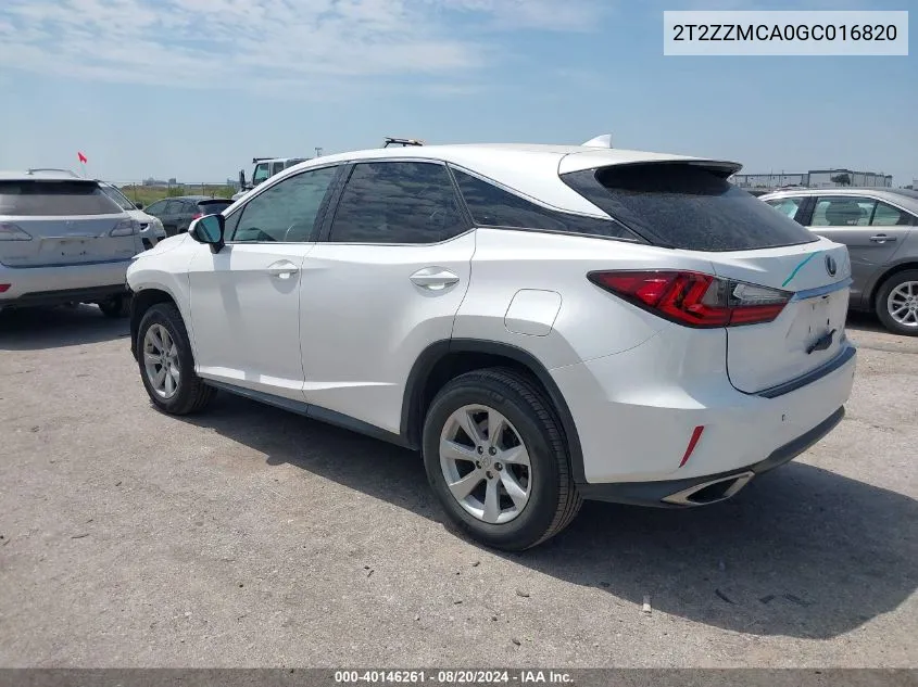 2016 Lexus Rx 350 VIN: 2T2ZZMCA0GC016820 Lot: 40146261