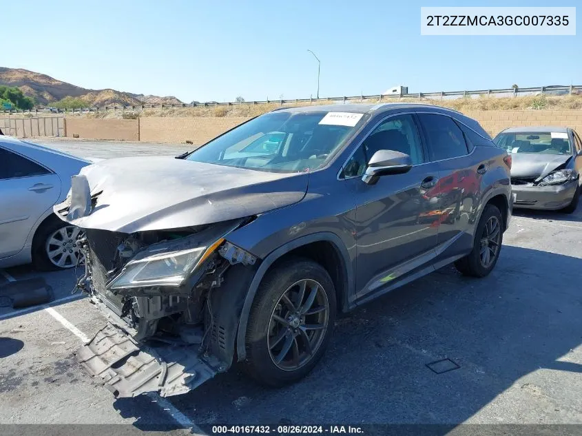 2016 Lexus Rx 350 VIN: 2T2ZZMCA3GC007335 Lot: 40167432