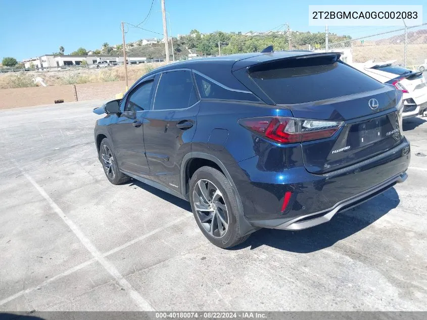 2016 Lexus Rx 450H VIN: 2T2BGMCA0GC002083 Lot: 40180074