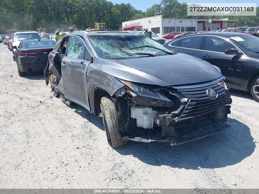 2016 Lexus Rx 350 VIN: 2T2ZZMCAXGC031163 Lot: 40184681