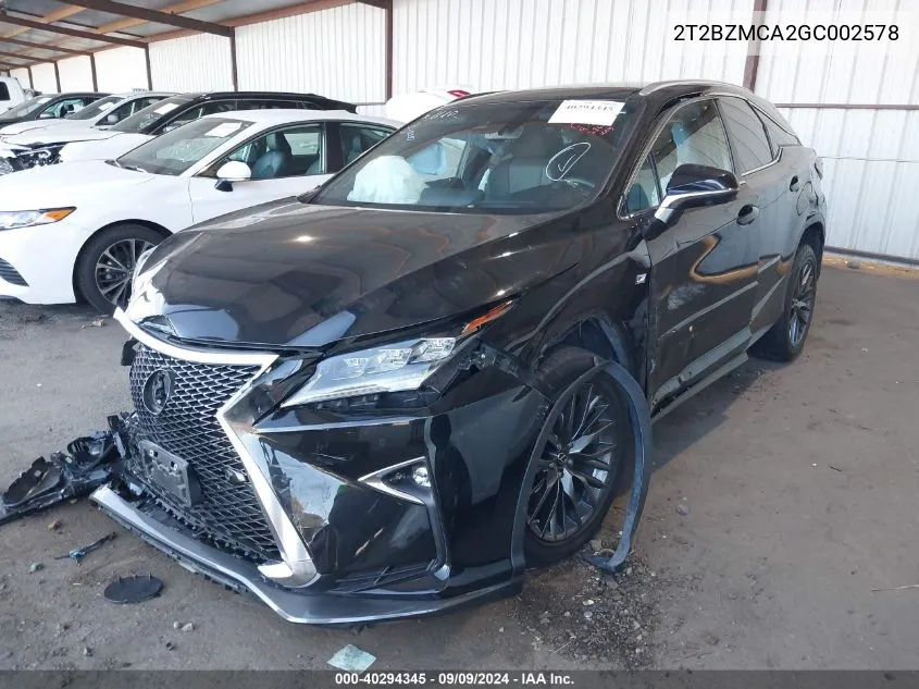 2016 Lexus Rx 350 F Sport VIN: 2T2BZMCA2GC002578 Lot: 40294345