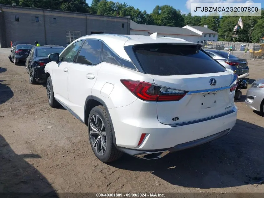 2016 Lexus Rx 350 VIN: JTJBZMCA2G2007800 Lot: 40301889