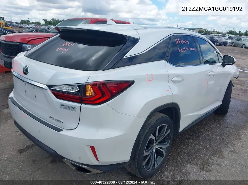 2016 Lexus Rx 350 350 VIN: 2T2ZZMCA1GC019192 Lot: 40322030