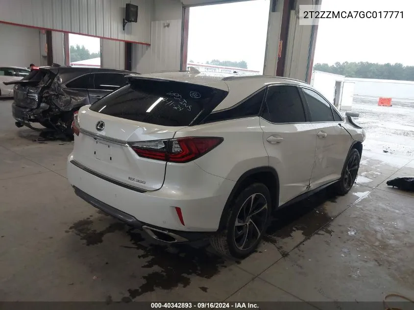 2016 Lexus Rx 350 VIN: 2T2ZZMCA7GC017771 Lot: 40342893