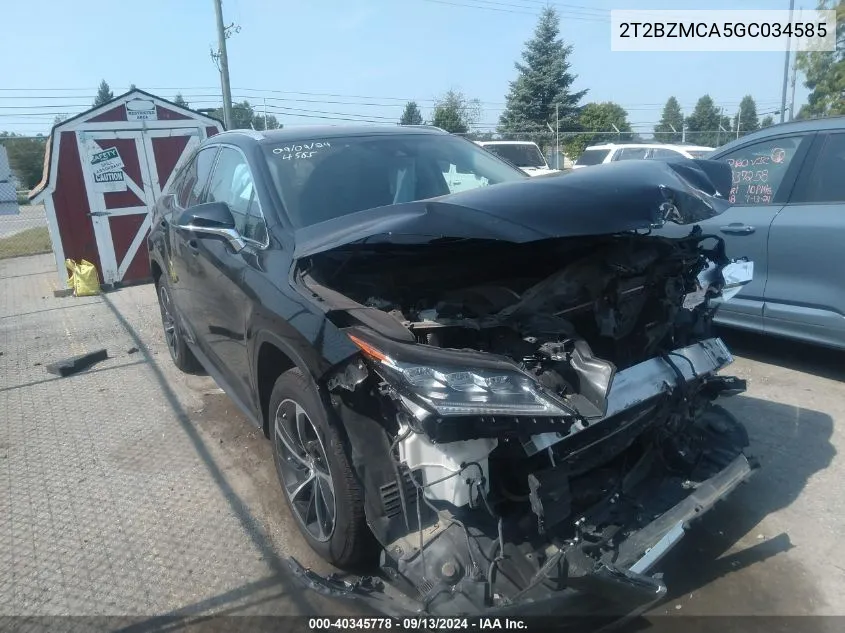 2016 Lexus Rx 350 VIN: 2T2BZMCA5GC034585 Lot: 40345778