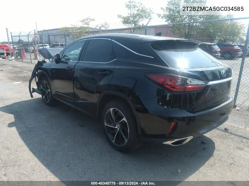 2016 Lexus Rx 350 VIN: 2T2BZMCA5GC034585 Lot: 40345778