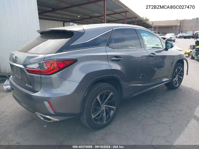 2016 Lexus Rx 350 VIN: 2T2BZMCA8GC027470 Lot: 40378009