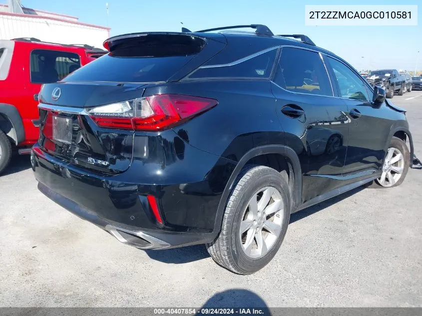 2016 Lexus Rx 350 VIN: 2T2ZZMCA0GC010581 Lot: 40407854