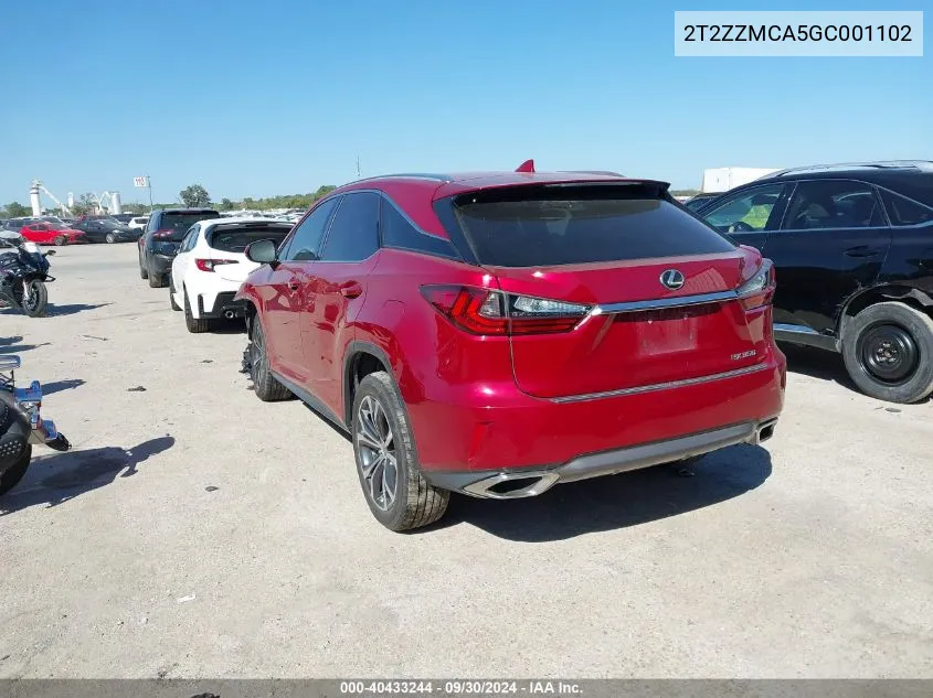 2016 Lexus Rx 350 VIN: 2T2ZZMCA5GC001102 Lot: 40433244