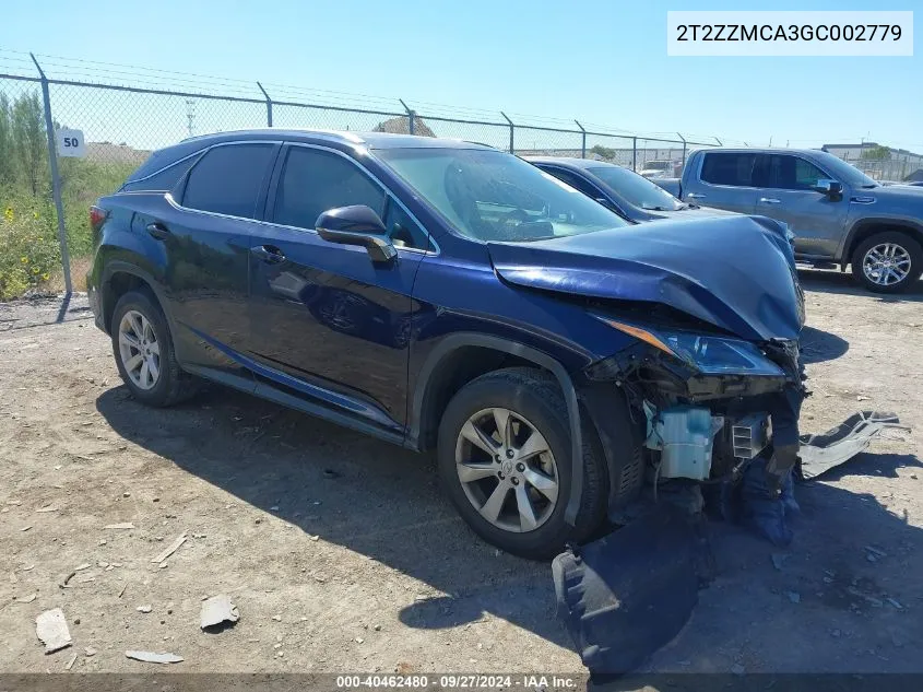 2016 Lexus Rx 350 VIN: 2T2ZZMCA3GC002779 Lot: 40462480