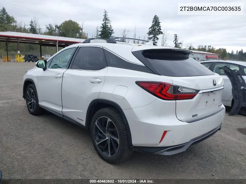 2016 Lexus Rx 450H VIN: 2T2BGMCA7GC003635 Lot: 40463602