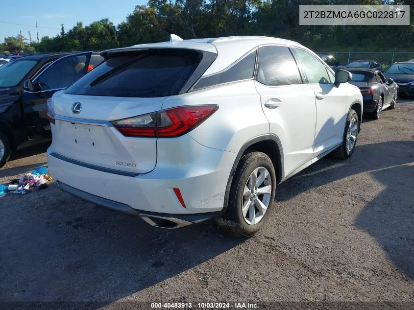 2016 Lexus Rx 350 VIN: 2T2BZMCA6GC022817 Lot: 40483913