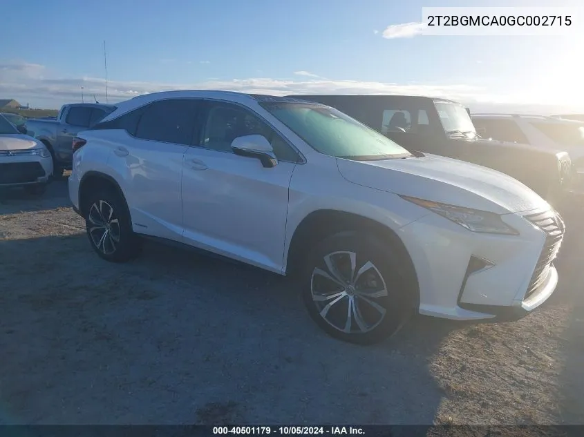 2016 Lexus Rx 450H/Base/F Sport VIN: 2T2BGMCA0GC002715 Lot: 40501179