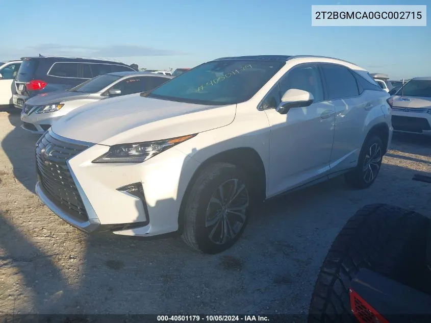 2016 Lexus Rx 450H/Base/F Sport VIN: 2T2BGMCA0GC002715 Lot: 40501179