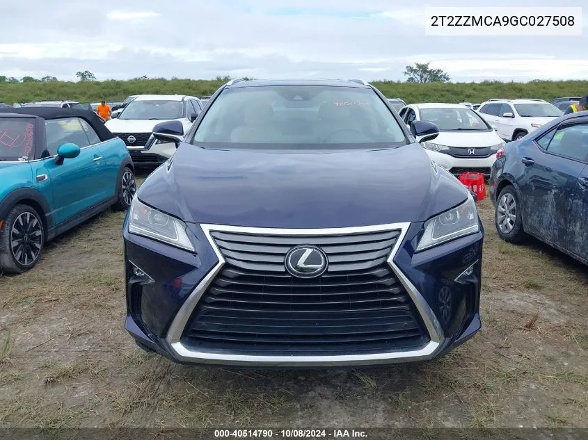 2016 Lexus Rx 350 VIN: 2T2ZZMCA9GC027508 Lot: 40514790