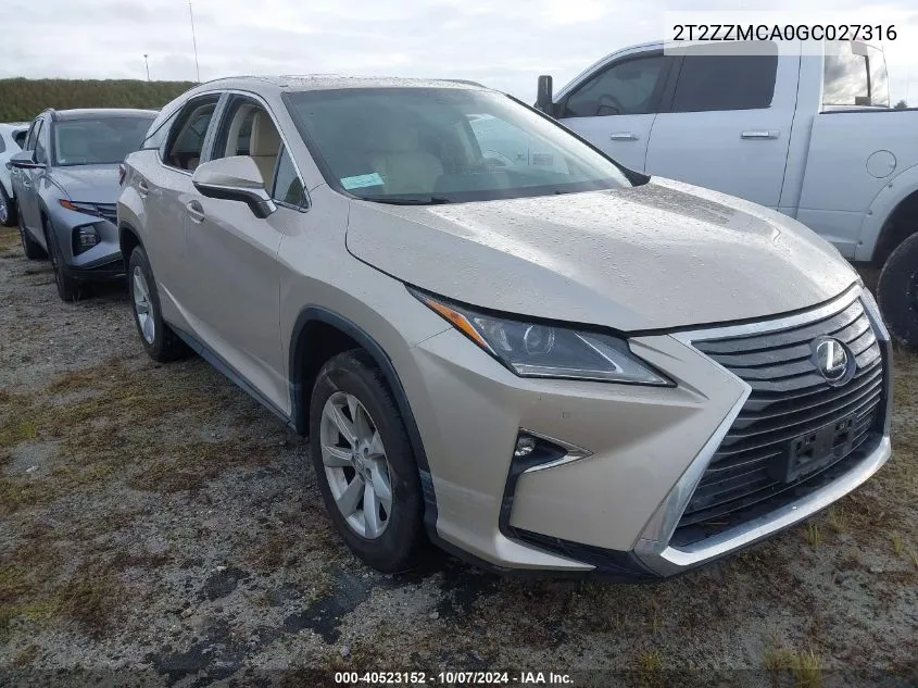 2016 Lexus Rx 350 VIN: 2T2ZZMCA0GC027316 Lot: 40523152