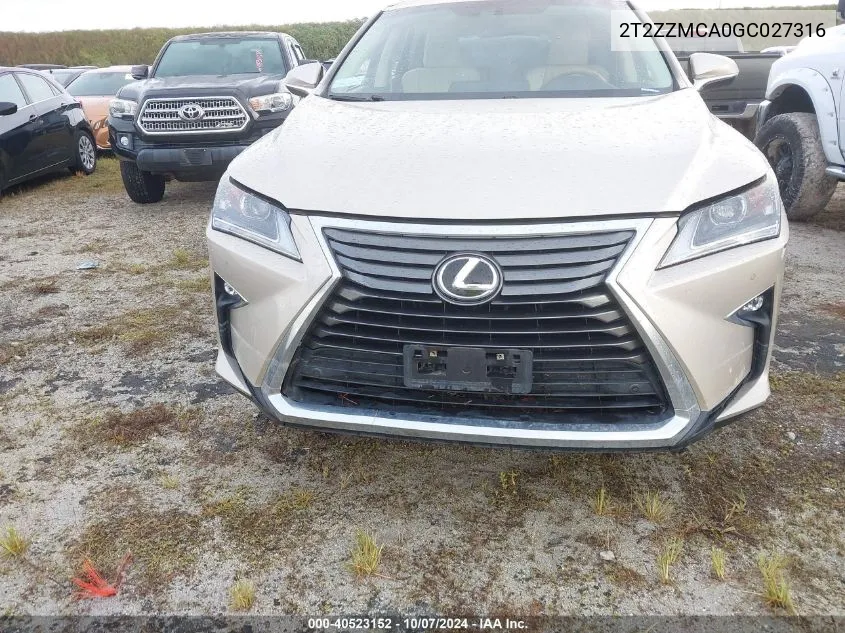 2016 Lexus Rx 350 VIN: 2T2ZZMCA0GC027316 Lot: 40523152