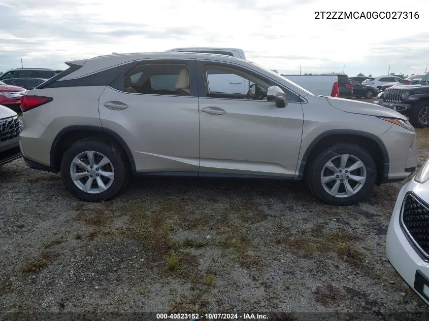 2016 Lexus Rx 350 VIN: 2T2ZZMCA0GC027316 Lot: 40523152