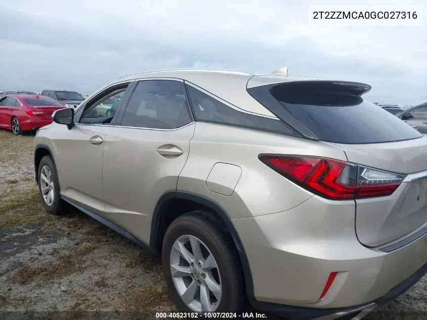 2016 Lexus Rx 350 VIN: 2T2ZZMCA0GC027316 Lot: 40523152