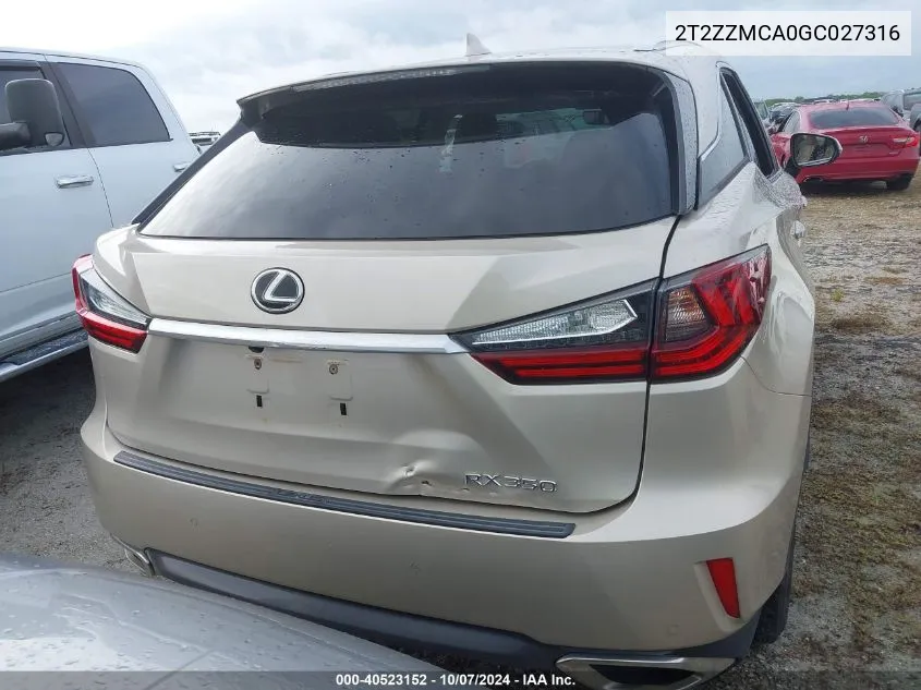 2016 Lexus Rx 350 VIN: 2T2ZZMCA0GC027316 Lot: 40523152