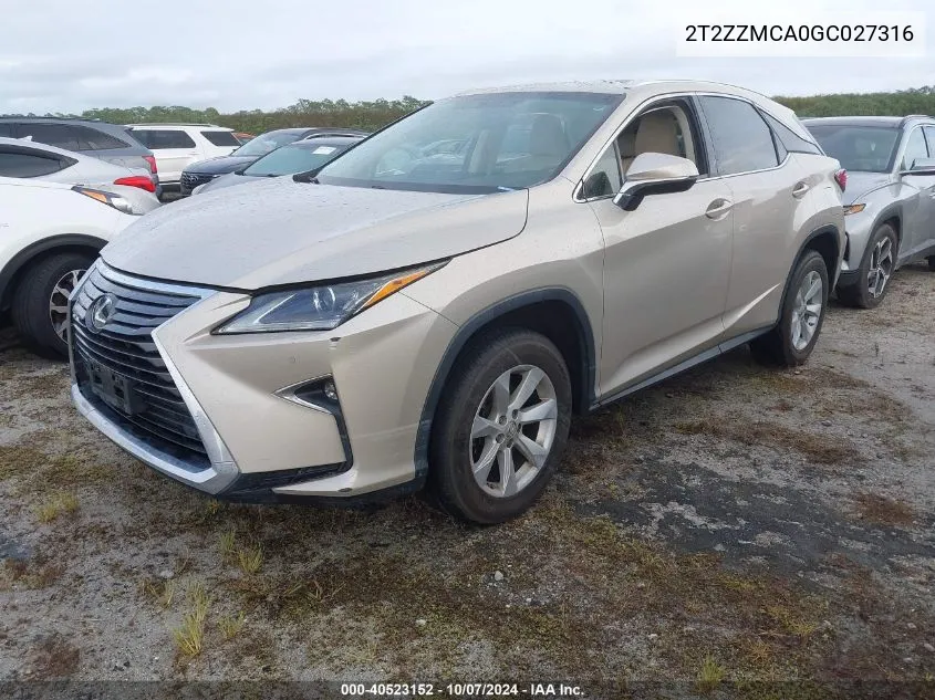 2016 Lexus Rx 350 VIN: 2T2ZZMCA0GC027316 Lot: 40523152