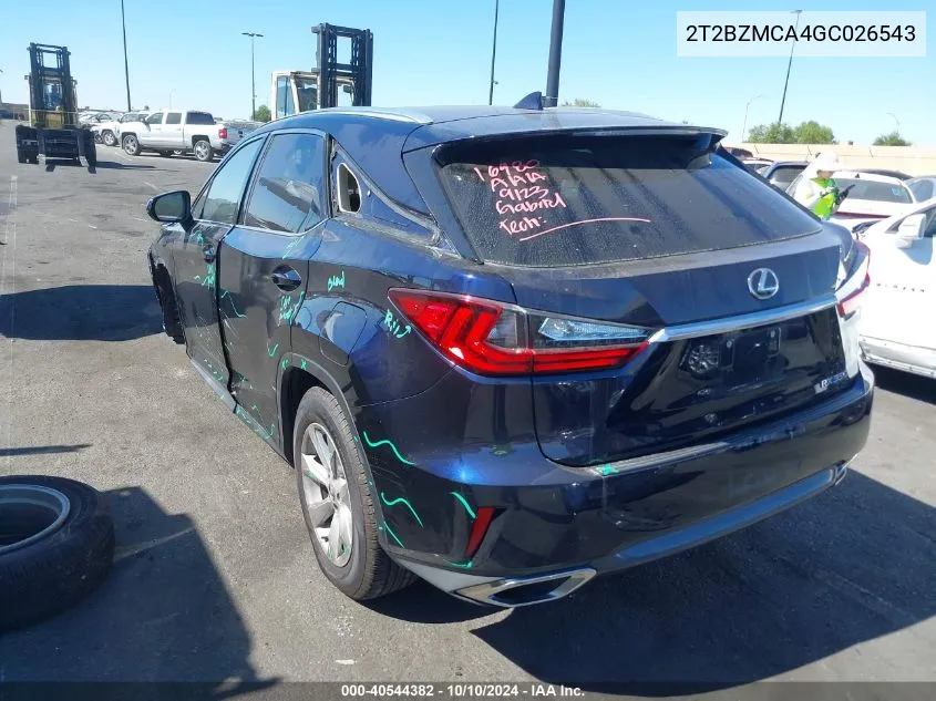 2016 Lexus Rx 350 VIN: 2T2BZMCA4GC026543 Lot: 40544382