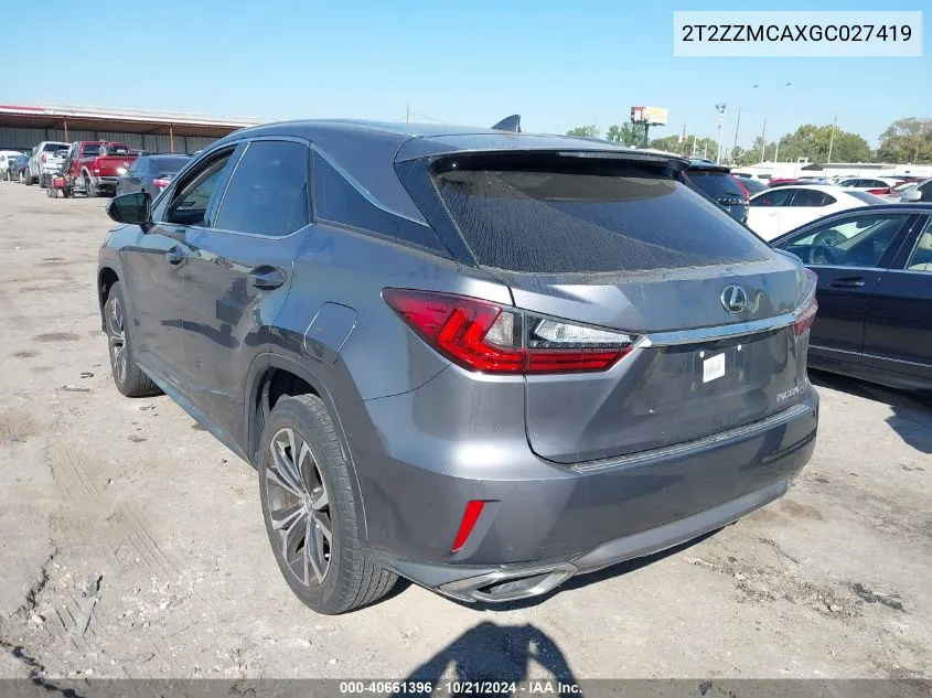 2016 Lexus Rx 350 VIN: 2T2ZZMCAXGC027419 Lot: 40661396