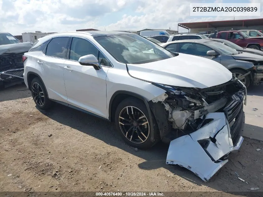 2016 Lexus Rx 350 VIN: 2T2BZMCA2GC039839 Lot: 40676490