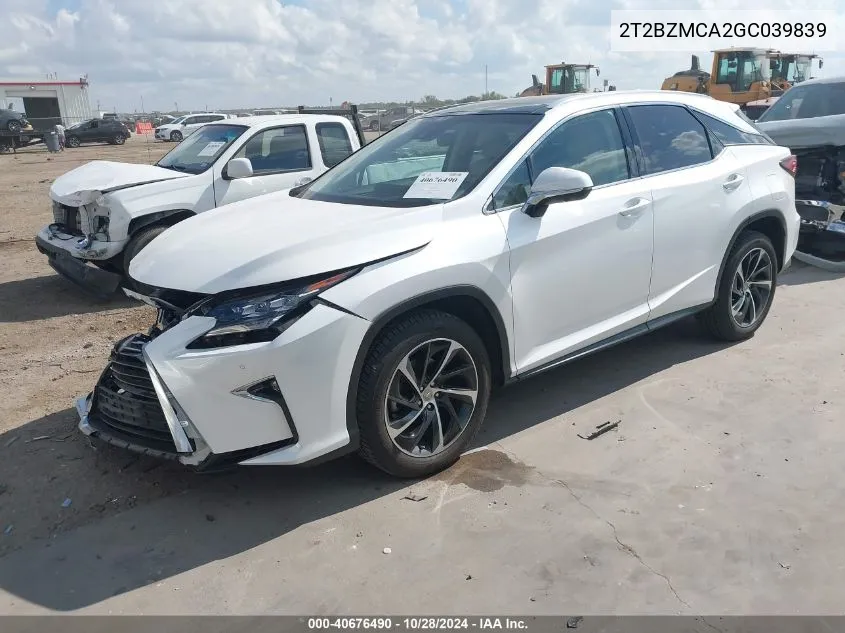 2016 Lexus Rx 350 VIN: 2T2BZMCA2GC039839 Lot: 40676490