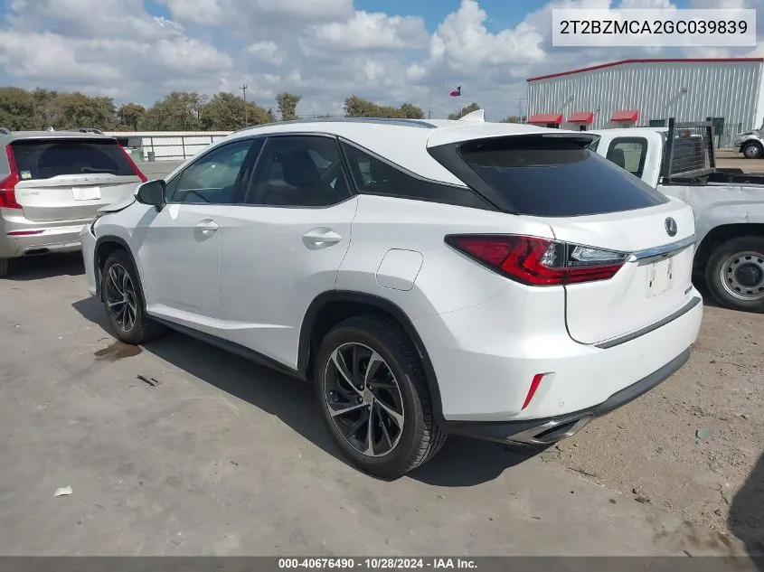 2016 Lexus Rx 350 VIN: 2T2BZMCA2GC039839 Lot: 40676490