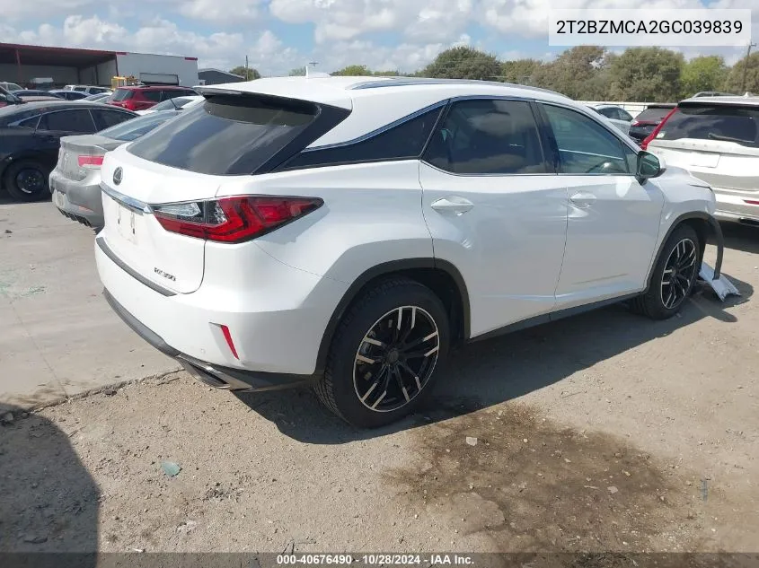 2016 Lexus Rx 350 VIN: 2T2BZMCA2GC039839 Lot: 40676490