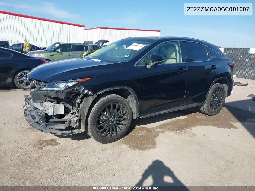 2016 Lexus Rx 350 VIN: 2T2ZZMCA0GC001007 Lot: 40681964